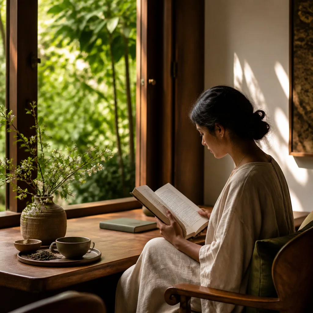 Thoughtful reading and reflection in a natural setting