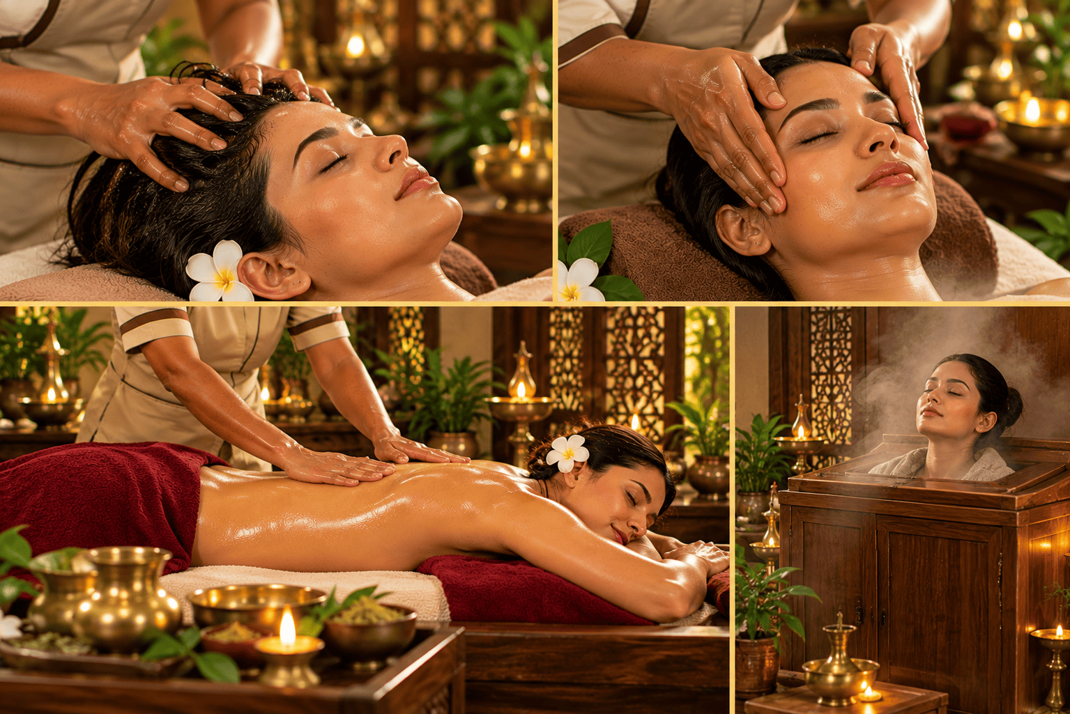 Complete Ayurvedic ritual with head, face, body massage and steam therapy